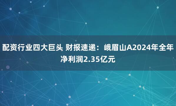 配资行业四大巨头 财报速递：峨眉山A2024年全年净利润2.35亿元